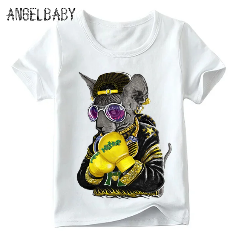 Children Super Cool Boxing Cat Attack Print T shirt Baby Boys/Girls Short Sleeve Summer Tops Kids Great Casual Clothes,ooo5043