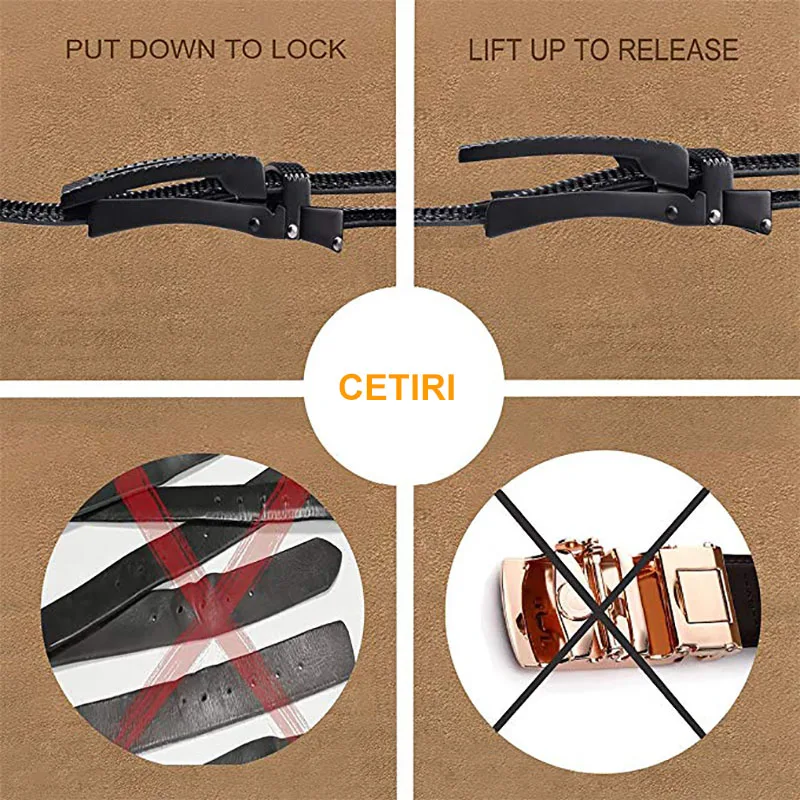 CETIRI men\'s ratchet click belt genuine leather dress belt for men jeans holeless automatic sliding buckle black brown belts cin