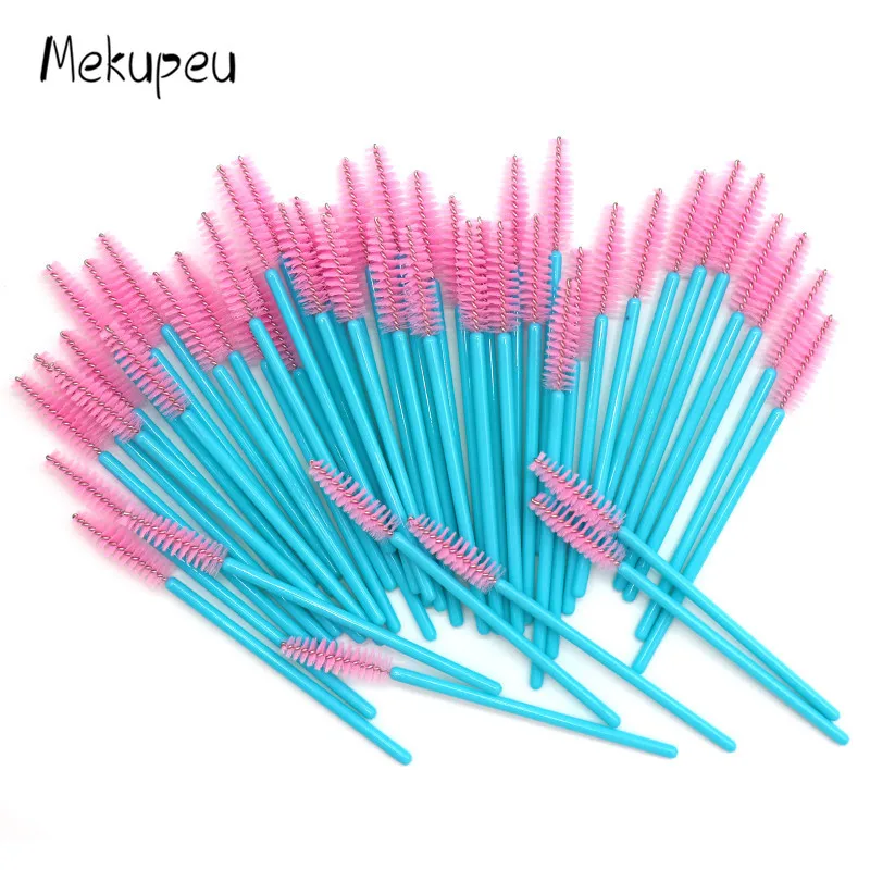 50 Stück/Packung Nylon-Mascara-Bürsten mit goldenem/blauem Griff, Einweg-Wimpernbürsten für Wimpernverlängerung, Make-up-Pinsel – Detail 2