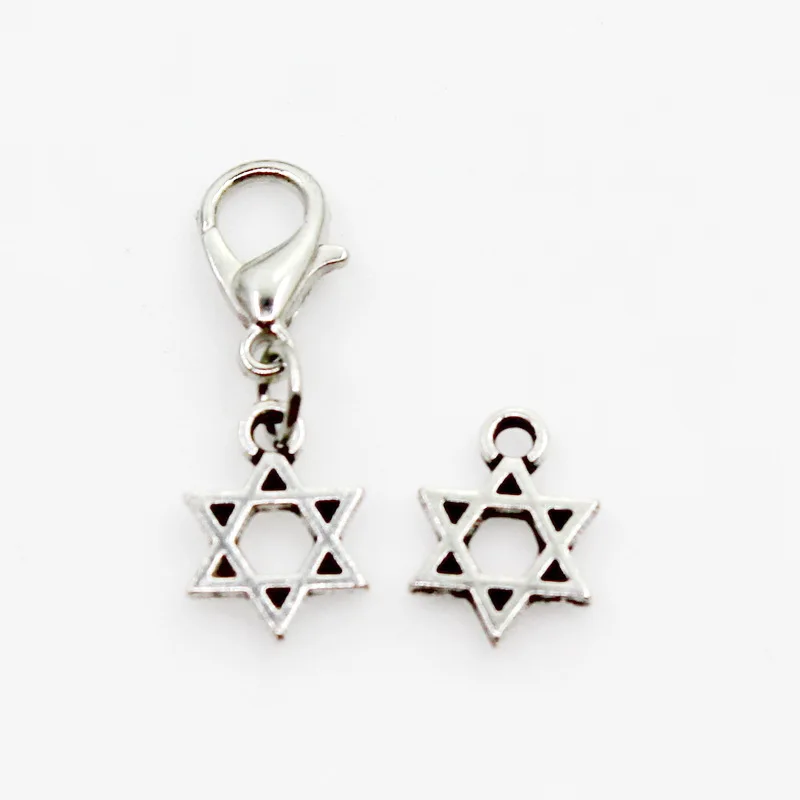 New Arrival Jewelry 20pcs Silver Six Pointed Star Dangle Charms Lobster Clasp Making Supplies Accessories