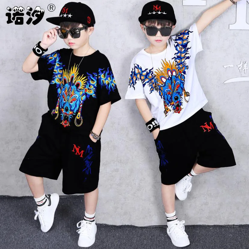 Boys summer clothes kids Tees+pants cartoon clothes 3-13T boys print T-shirt children fashion streetwear cool jacket boys pants