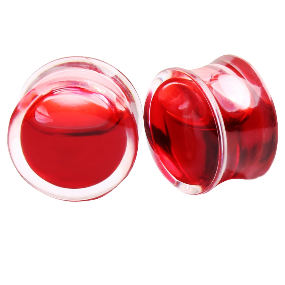 TIANCIFBYJS Acrylic Red Liquid Blood Double Flare Ear Tunnels Expander Plugs Stretcher Gauge 0g-5/8 Glow In dark Glitter Earring