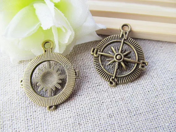 20pcs 25mm  Antique Silver tone/Antique Bronze Compass Connector Pendant Charm/Finding,for Bracelet,DIY Jewellry Accessory