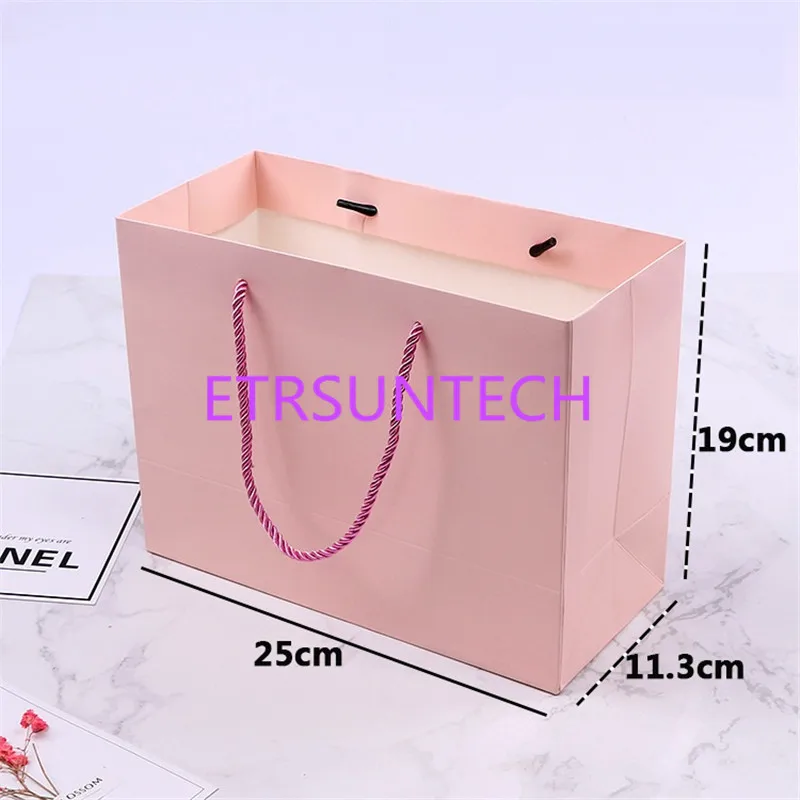 

100pcs High quality Pink paper Gift bag with handle 25*11.3*19cm /wedding birthday party gift package bags / Christmas new year