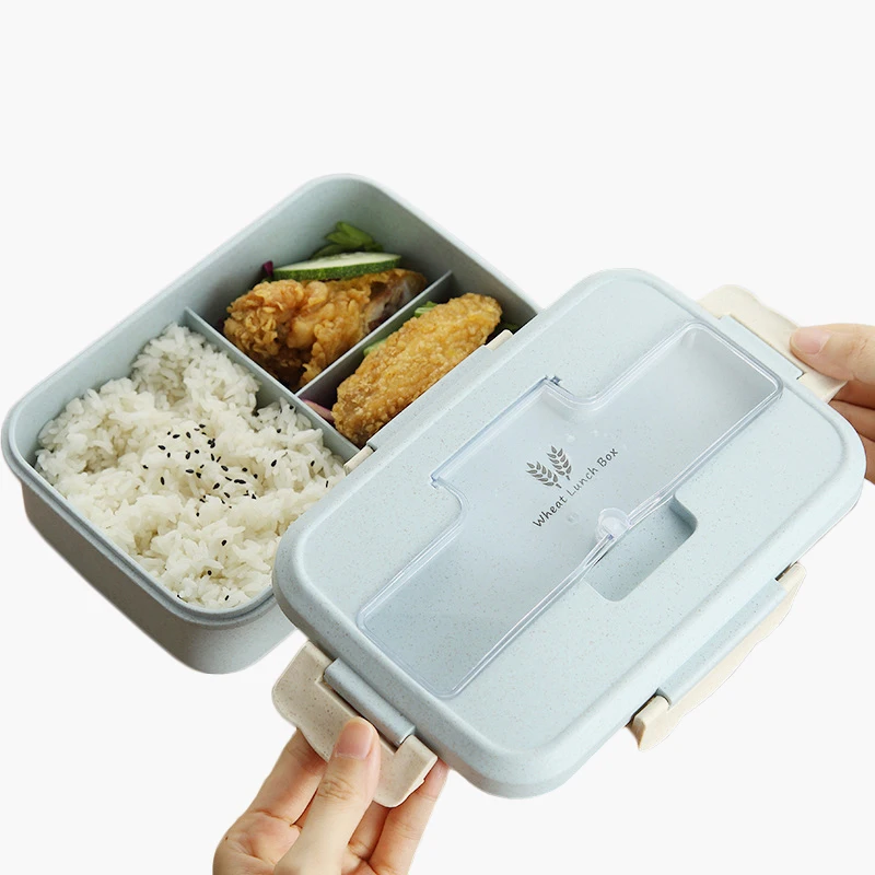 TUUTH Microwave Lunch Box Wheat Straw Dinnerware Food Storage Container Children Kids School Office Portable Bento Box