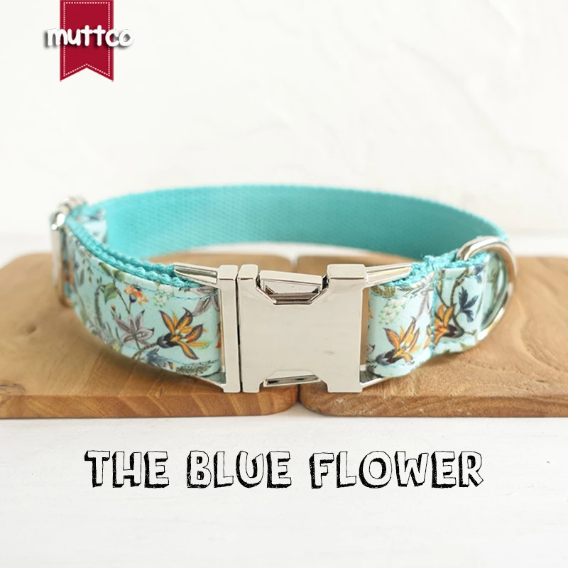 10pcs/lot MUTTCO wholesale  creative fresh style dog collars THE BLUE FLOWER handmade adjustable dog collar 5 sizes UDC060