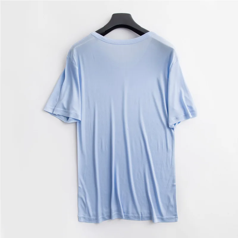 2019 Summer Men's Round Neck Short-sleeved Bottoming Shirt Nature Silk Double-knitted Sweatshirt T-shirt