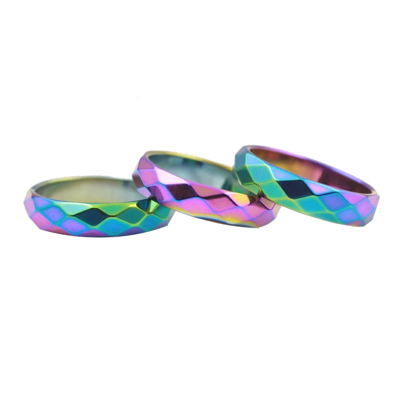 Fashion Party Jewelry Grade 3A Quality 6mm Wide Faceted Hematite Rings Rainbow Color Fashion rings ( 1 Piece)  HR1010