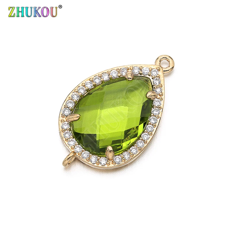 14*23mm High Quality Brass Cubic Zirconia Water-drops shape  Connectors DIY Jewelry Findings Making, Hole:1.0mm Model: VS297
