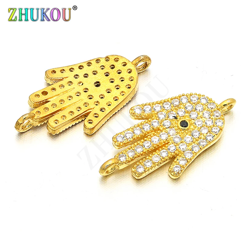 10*19mm hochwertige Messing Zirkonia Glück Hamsa Hand Charms Anschlüsse DIY Schmuck Ergebnisse, Loch: 0,9mm, Modell: vs31