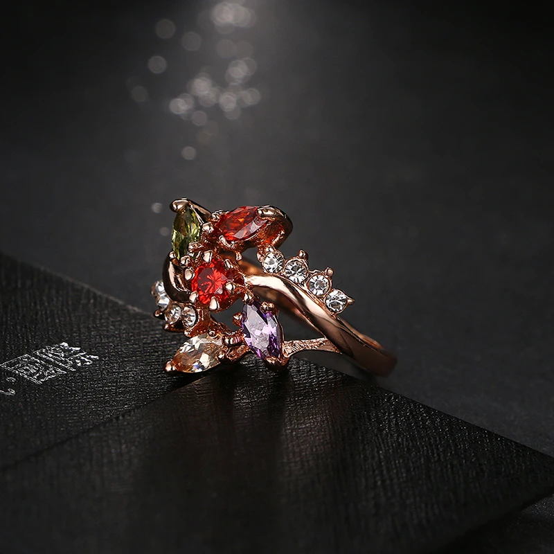 Emmaya Fashion Top Sale Colorful Rose Gold Color AAA Zircon Wedding bijoux Rings Jewelry For Women Gift