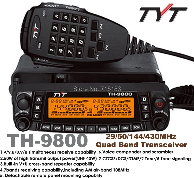 

TYT TH-9800 TH9800 Car Radio Quad Band 29/50/144/430MHz & 26-950MHz Transceiver Automotive Radio Station Repeater