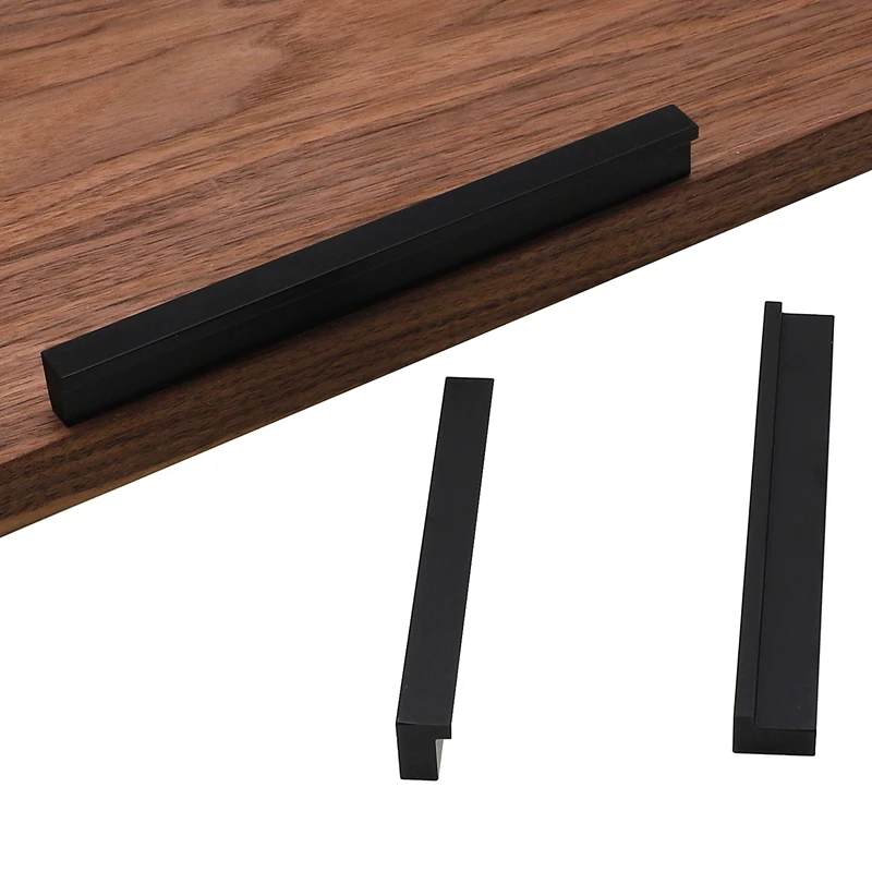 RUNBAZEF Modern Minimalist Matte Black Aluminum Alloy Wardrobe Door Knob Handle Cabinet Drawer Handle Long Handles For Furniture