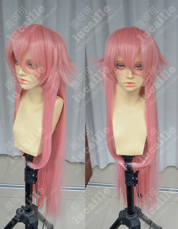 The Future Diary Mirai Nikki Yuno Gasai 100cm Long Peach Pink Heat Resistant Hair Cosplay Costume Wig + Wig Cap