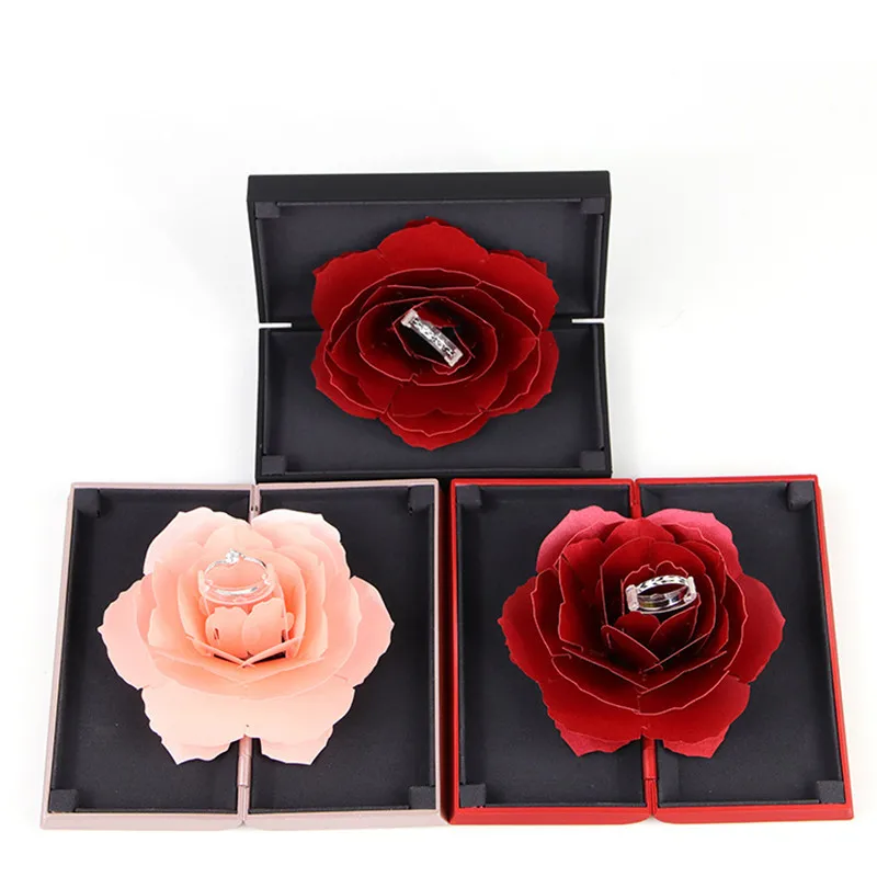 Unique Pop Up Rose Wedding Engagement Rings Box Surprise Jewelry Storage Holder valentine's day Best Gift Boxes For Women