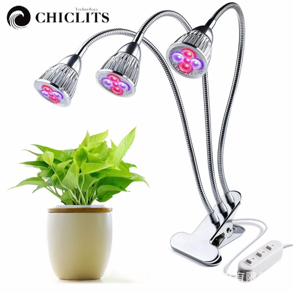 

LED Grow Light with Clips 3 Head 360 Degree Flexible Adjustable Full Spectrum UV Nurture Lamp for Indoor Plants 15W