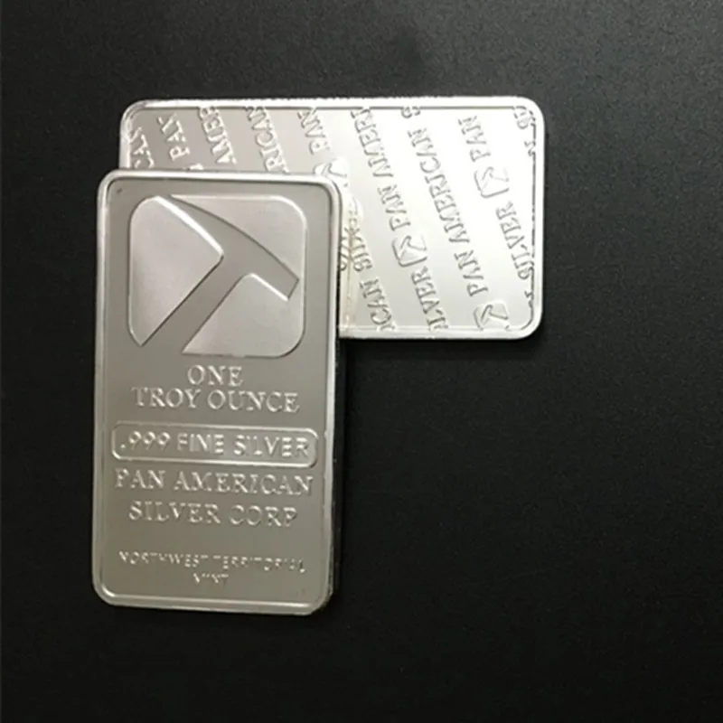 2 pcs Non magnetic Pan American Hammer bullion bar 1 OZ silver plated ingot badge 50 mm x 28 mm collectible decoration bars