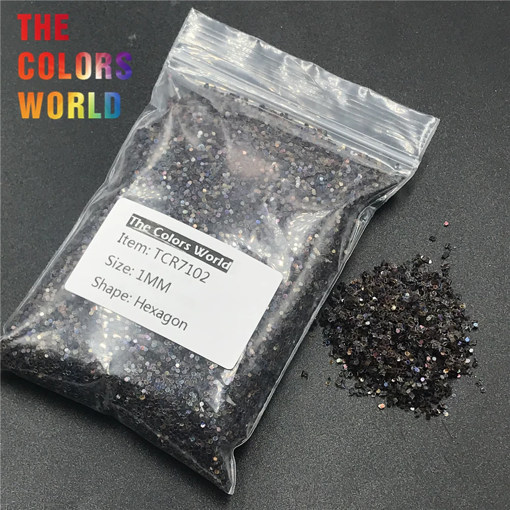 TCR7102 Thick Iridescent Rainbow Black Hexagon Nail Glitter Nail Art Decoration Body Glitter Makeup FacePaint Henna Handwork DIY