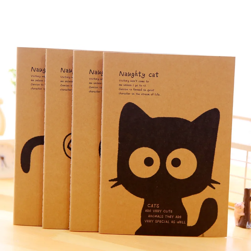 4 Pcs/Lot Cute Lovely Nauty-Cat-Kitty Kraft-Cover Notebook & Diary for School Stationery & Office Supply