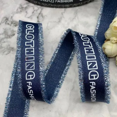 2M/lot New Stitch Denim Ribbon Garment Bow Accessories with Letter stripes webbing DIY Clothing Sewing Accessories Jeans fabric