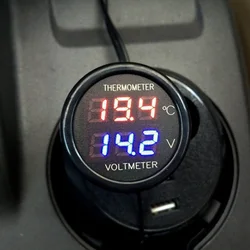 2 In 1 12V /24V LED Digital Thermometer Voltmeter Termometro Temperature Meter Voltage Monitor in The Car Dual Display