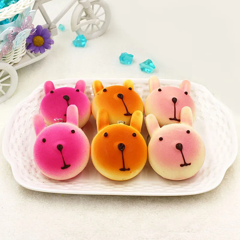 6pcs/lot Squishy cute rabbit bread Artificial Foods soft cake toys 7cm simulated foods home office bread shop decoration gifts