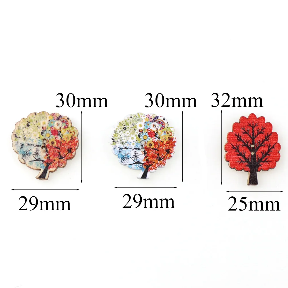 Colorful Green Tree Wooden Decorative Buttons 2 Holes 30pc Series Wood Buttons Sewing Scrapbooking For Child Clothes