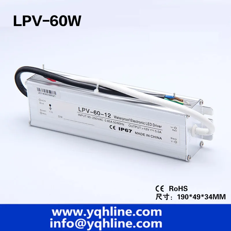 DC 12V 5A 60W 90V-260V transformer Aluminum case IP67 Waterproof LED driver Power Supply Adatper for LED Strip Lights lpv-60-12