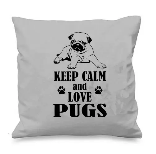 Quirky Keep Calm And Love Pugs Cushion Cover Cute Pug Dog Paws Throw Pillow Case Dogs Animal Puppy Pet Sofa Cushions Covers Gift