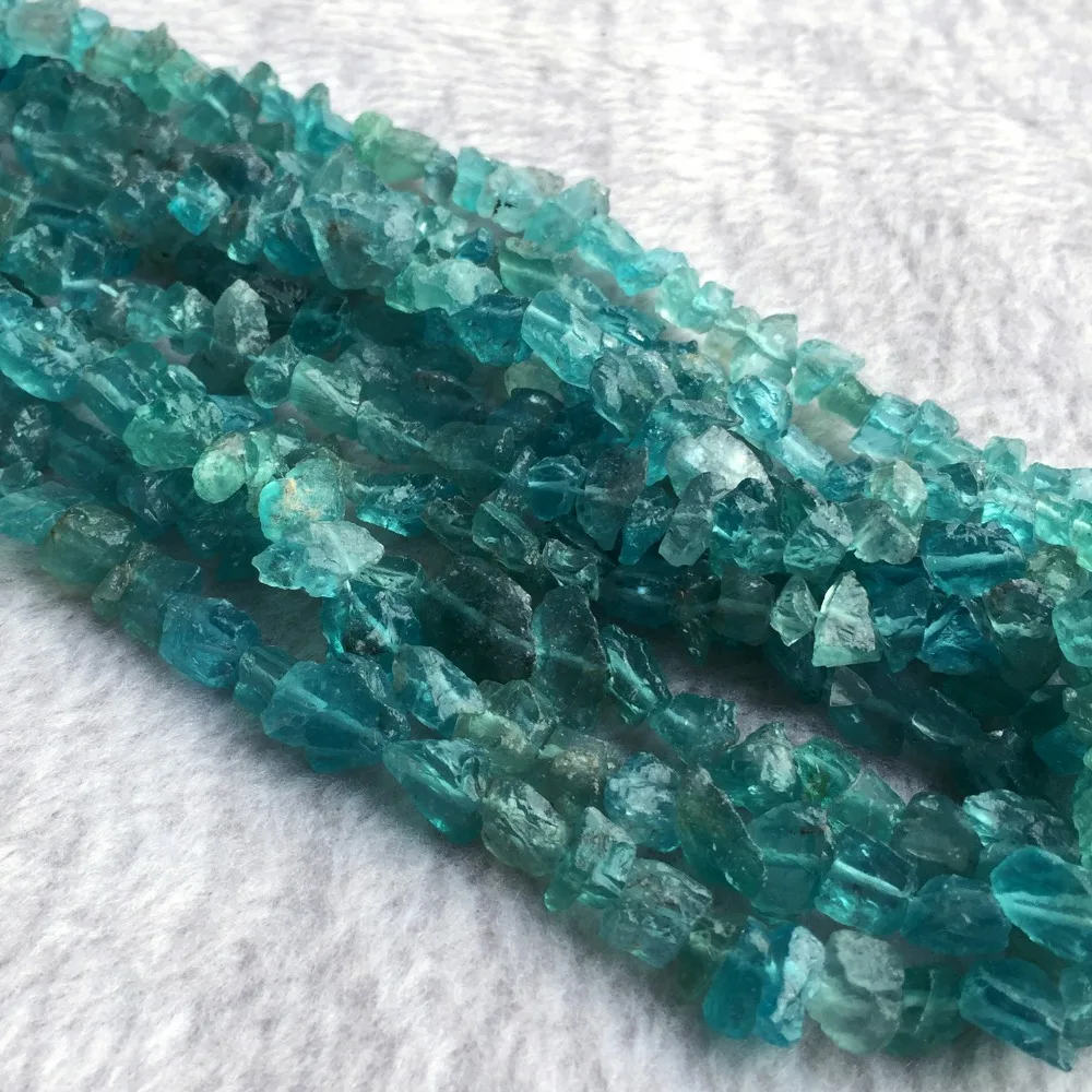 Sri Lanka Natural Genuine Raw Mineral Green Blue Apatite Fluorapatite Chip Nugget Free Form Loose Rough Matte Faceted Beads 15\