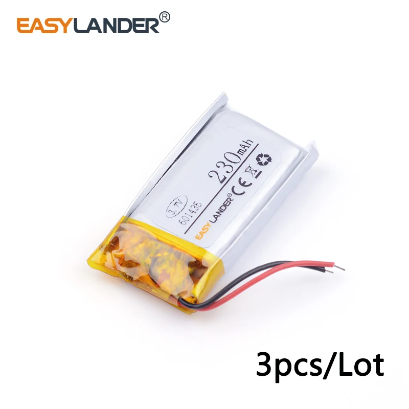 3pcs/Lot 601435 230mAh 3.7V Rechargeable Lithium Li-ion Polymer Battery for MP3 MP4 Wireless Bluetooth Mouse Recorder