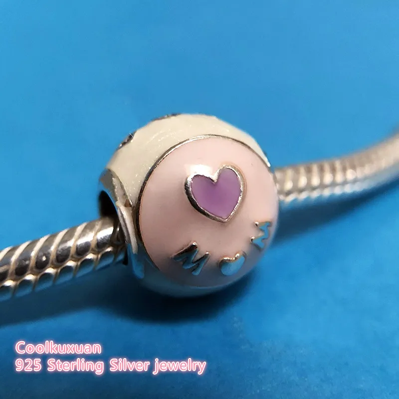 

Mother's Day 925 Sterling Silver Love Mom Charm, Mixed Enamel Beads Fit Original Pandora Charms Bracelet DIY beads jewelry