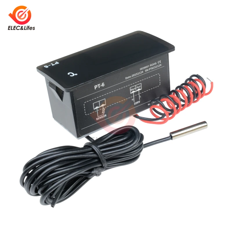 Imagem -03 - Medidor de Temperatura Eletrônico Digital Led Testador Incorporado Termômetro Interno e Externo Medidor com Sonda de Sensor Pt6 ac 220v dc 12v