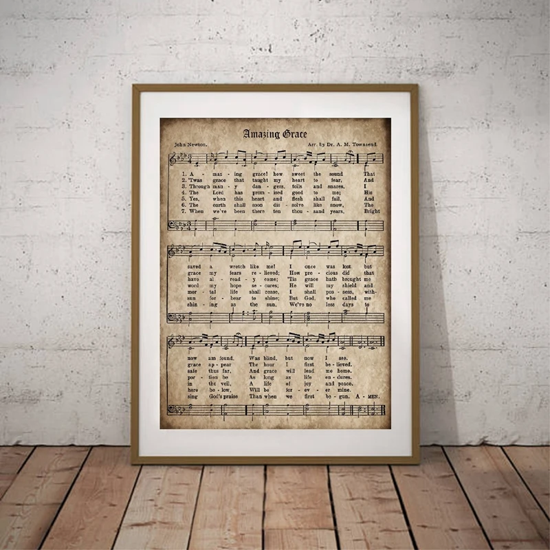 Amazing Grace Vintage Sheet Music Poster Art Print Antique Hymn Inspirational Quotes Canvas Painting Picture Home Wall Art Decor