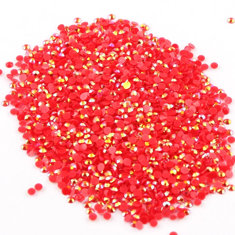 Light Siam/Red AB 2mm,3mm,4mm Nail Art Resin Jelly Rhinestone Round Flatback For DIY Nail Art Accessories