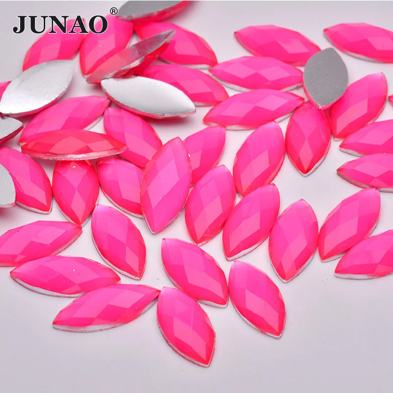 JUNAO 50pc 10*23mm Rose Color Resin Flatback Rhinestone Big Horse Eye Crystal Stones Non Sew Scrapbook Diamond Strass DIY Crafts