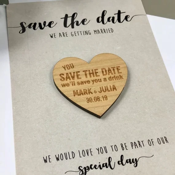 personalize names date engraved Wooden Card save the date Wedding invitations Magnets, Invitation Card Rustic Heart Summer