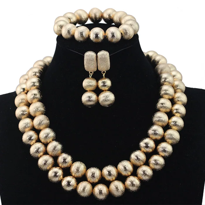 

2017 Charms 2 Layers Dubai Gold Beaded Costume Necklace Earrings Bracelet Set Women Party Gift Jewelry Set Free Shipping ABL539