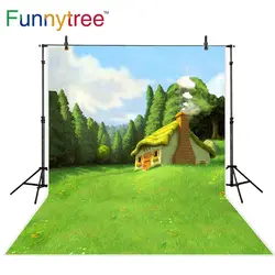 Funnytree Photo background backdrops blue sky trees house lawn 3D cartoon nature outdoor baby photography photophone photocall