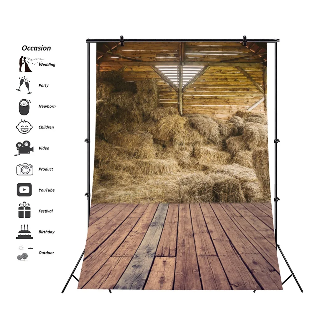 Laeacco Farm Warehouse Haystack Wood Floor Portrait  Photographic Backdrop Photography Background Photocall For Photo Studio