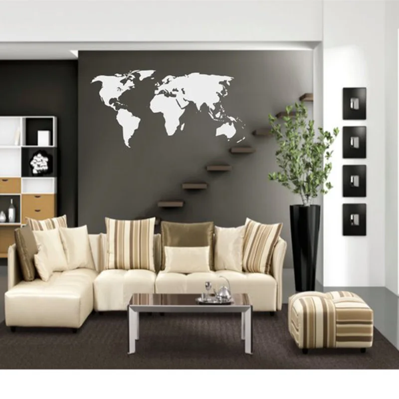 Large World Map Wall Decal Outline World Map Sticker Home Bedroom Living Room Decor Removable Adhesive Vinyl Wall Mural C45