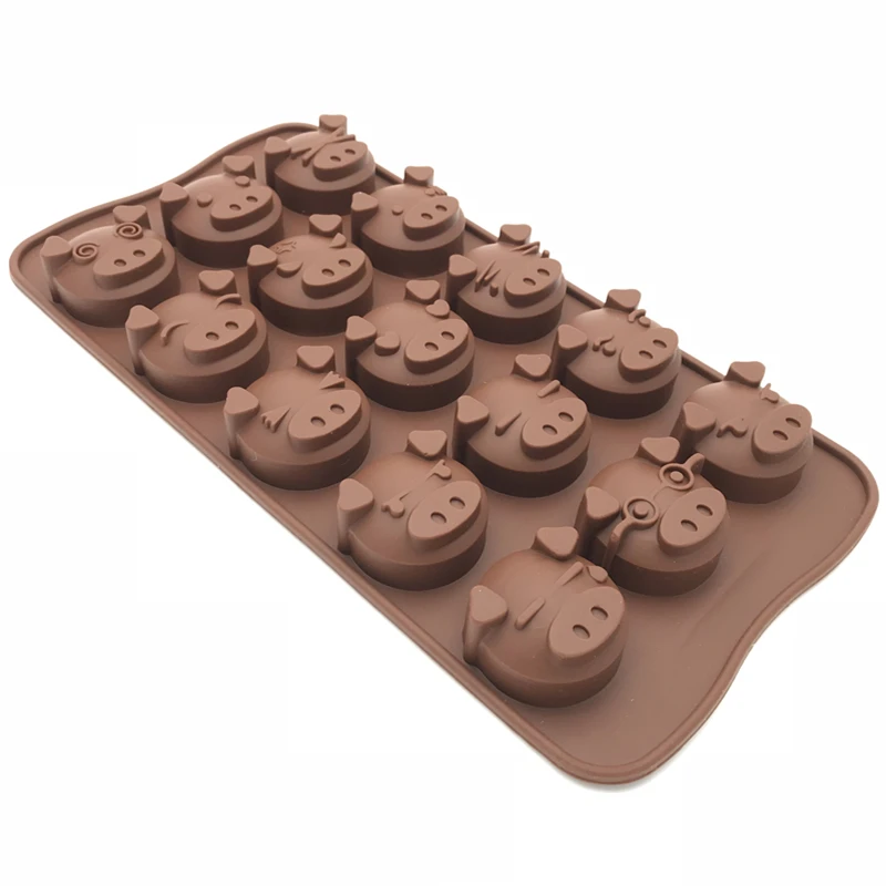 Aomily 15 Holes Funny Pig Shaped Silicone Soap Candy Fondant Chocolate Kitchen Mould Silicone Chocolate Cookies Cake DIY Mold