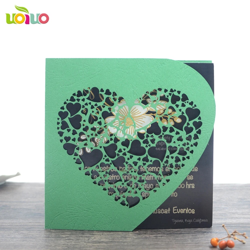 50set inc41 Delicate Iridescent Pearl Paper Wedding Invitation Card Heart Pattern Hollow Out Carved Crafts Card