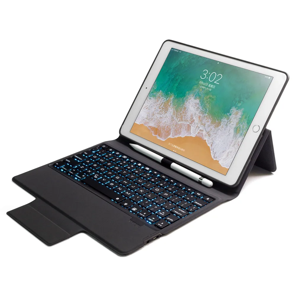 Slim Smart 7 Colors LED Backlit Wireless Bluetooth Keyboard Case Stand Cover With Pencil Holder For iPad 9.7 2018 A1893 A1954