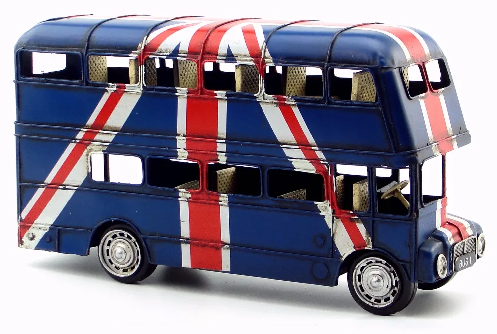 Antique classical London double-decker bus model retro vintage wrought metal crafts for home/pub decoration or birthday gift