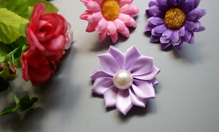 120pc/30 colors With Pearl Center Mini Satin Flowers Satin Rosettes Headband,Ribbon Multilayer Flowers 1.5\