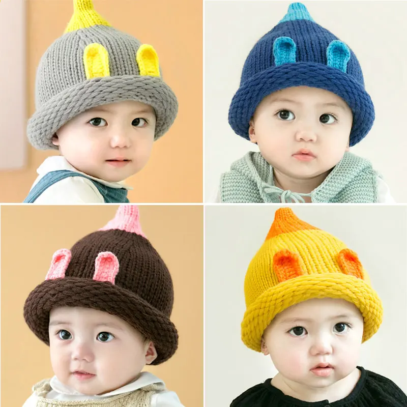 5 Colors Cute Fashion Cone-sharped Infant Baby Toddler Boys Girl Winter Knitted Wool Crochet Head Cap Hat Headwear Accessories