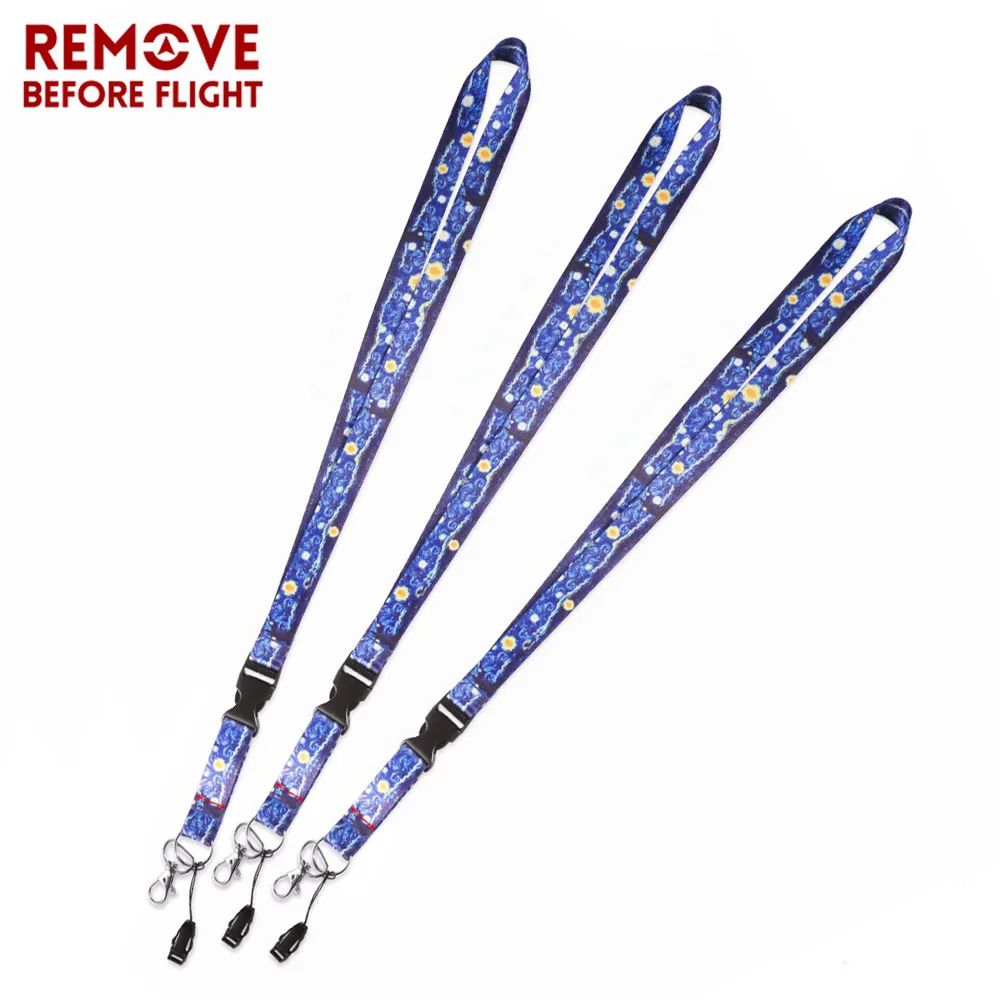 20 PCS/LOT Wholesale Fashion Lanyards Starry Night Lanyard ID Badge Holders Pass Gym Badge Holder Neck Straps Lanyards for Keys