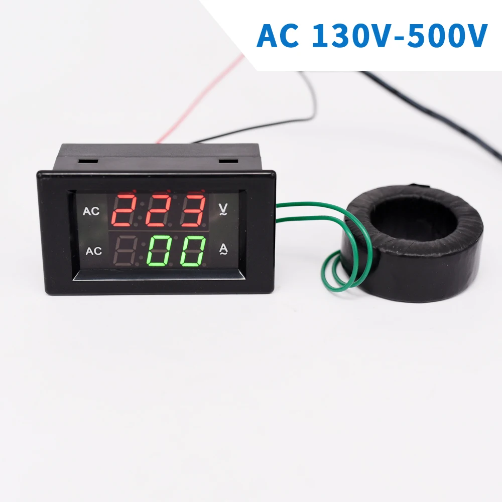 Dual Digital Voltmeter Ammeter AC220V 230V 240V 380V 500V Panel Amp Volt Hall Voltage Current Meter 500A CT Wide Range