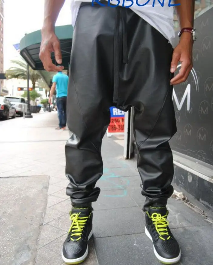 27-46 New 2024 Men\'s Clohting Fashion Hiphop Color Block Strap Casual Harem Pants Leather Trousers Plus Size Costumes